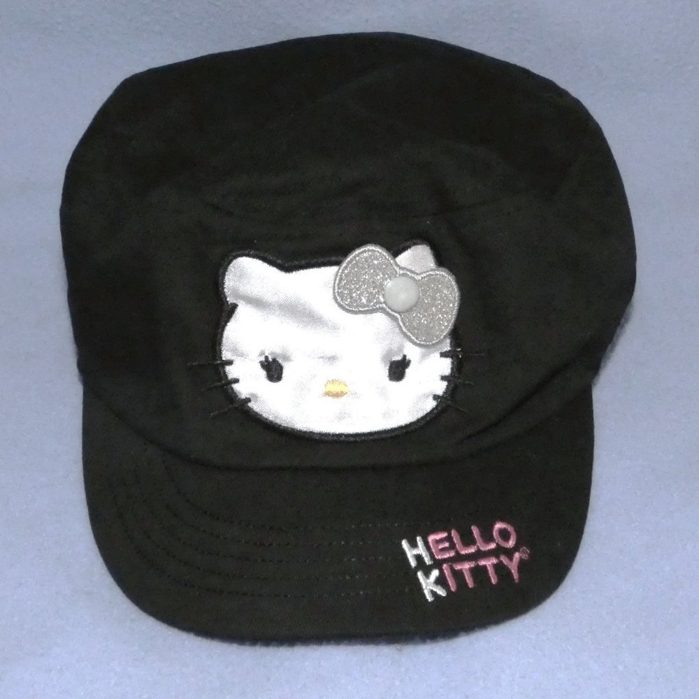 Hello Kitty Black Embroidered Newsboy Cap Girl's One Size